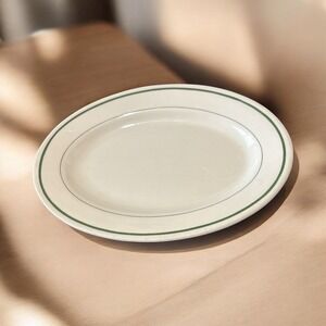 Buffalo China USA Vintage Oval Platter Cream with Green Band Restaurant Ware